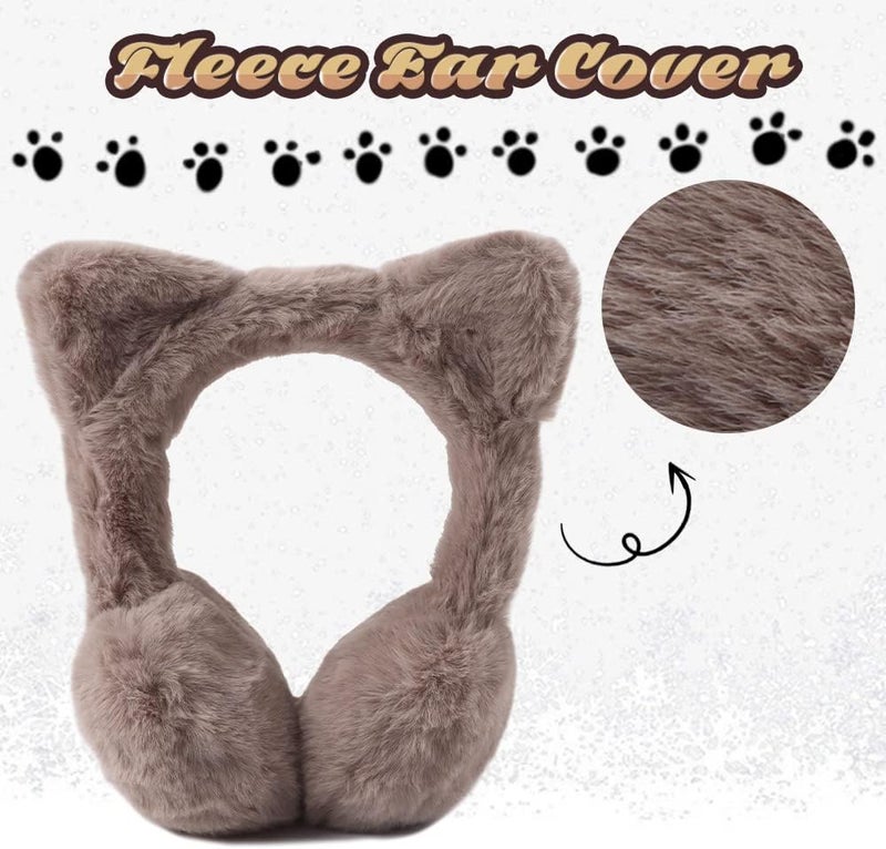 Peecabe Winter Kids Earmuffs Warm Girl Ear Muffs For Toddler Kid Children Earmuff with Cat Ears Girls Ear Warmer (Khaki) - Image 3